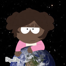 a cartoon of a girl standing on top of the earth with flipa clip written below her