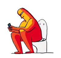 a cartoon drawing of a man sitting on a toilet looking at his phone