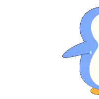 a blue and white penguin with a drop of water on its neck