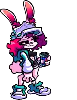 a cartoon rabbit is holding a can of soda