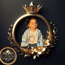 a picture of a little girl in a gold frame that says rotana on the bottom