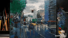 a painting of a city street is being made in animatica