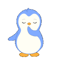 a blue and white penguin is holding a red heart in its hand