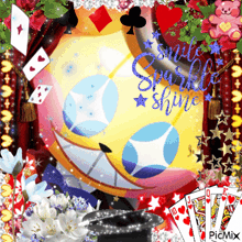 a picture with a smiley face and the words smile sparkle and shine