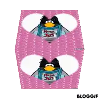 a pink cube with a picture of a penguin and the words live show on it