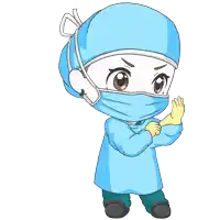 a cartoon illustration of a surgeon wearing gloves and a mask