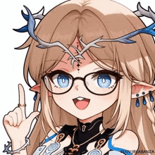 a girl with glasses and a crown on her head is giving a thumbs up .