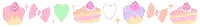 a pixel art of a row of cupcakes with hearts on them .