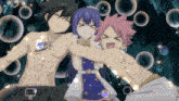 a group of anime characters are hugging each other