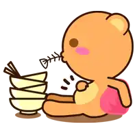 a cartoon of a teddy bear eating noodles with chopsticks