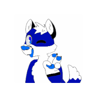 a cartoon drawing of a blue and white animal with blue paws