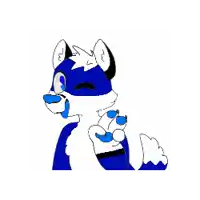 a cartoon drawing of a blue and white animal with blue paws