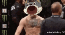 a pixel art of a man with a dog 's face on his head