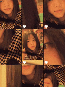 a collage of images of a young girl with hearts on them