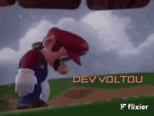 a cartoon of mario standing in a field with the words dev voltou above him