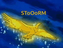 a cartoon drawing of a golden eagle with the words stooorm above it