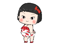 a cartoon girl with a red bow on her head