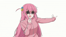 a drawing of a girl wearing sunglasses and a pink jacket