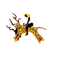 a cartoon of a person riding a tiger on a tree branch