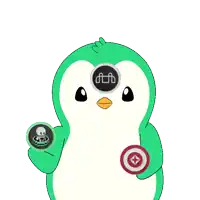 a green penguin is holding a coin with the letter aa on it