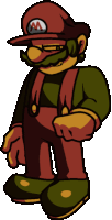 a cartoon of mario wearing a red hat with the letter m on it