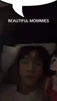 a speech bubble says beautiful mommies over a blurry photo