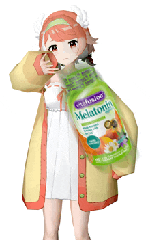 a girl is holding a bottle of melatonin