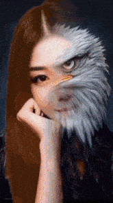 a woman with an eagle on her face
