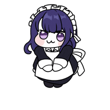 a cartoon drawing of a girl with purple hair and a maid costume