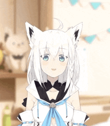 a girl with white hair and blue eyes looks like a cat