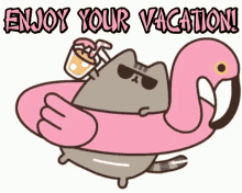 Enjoy Your Vacation Pusheen Vacation GIF - Enjoy Your Vacation Pusheen Vacation Pool GIFs