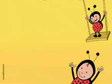 a ladybug is swinging on a swing with a ball in the background