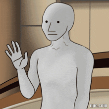 a cartoon of a man waving with the website npc.com below