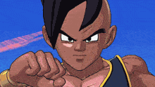 a close up of a cartoon character with a blue background