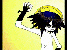 a cartoon of jesus wearing a crown of thorns and holding a pair of cards .