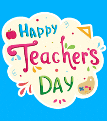 a happy teacher 's day greeting card with an apple and a triangle
