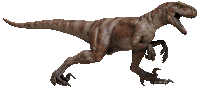 a brown dinosaur with its mouth open and claws extended