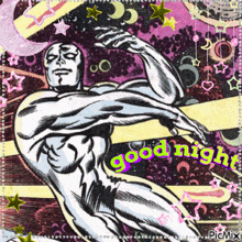 a picture of a comic book character with the words good night written on it