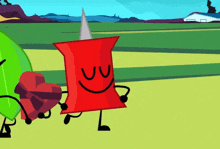 a cartoon character holding a heart and a red pin