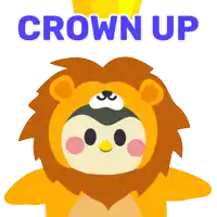 a lion with a crown on its head and the words crown up behind it