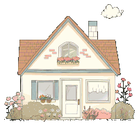a drawing of a house with flowers in the window