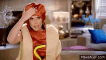 Leeanne Hotdog Costume GIF - Leeanne Hotdog Costume Rhod GIFs