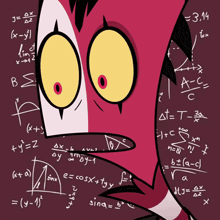 a cartoon character is surrounded by math equations including one that says 3.14