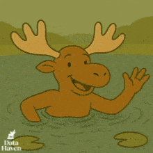 a moose is swimming in a pond with a data haven logo
