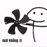 a stick figure is holding a sword in front of a fan with a smiley face on it .