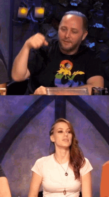 a man and a woman are sitting at a table