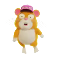 a cartoon hamster wearing a pink hat that says sgdtmd