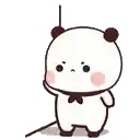 a cartoon panda bear is standing next to a skateboard and giving a thumbs up .