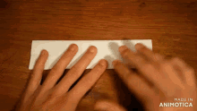 a close up of a person 's hands on a piece of paper that says made in animotica on the bottom
