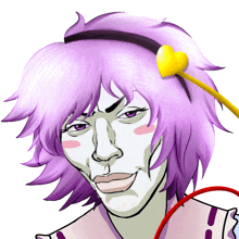 a drawing of a person with purple hair and a yellow heart in her hair